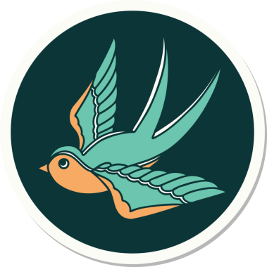 Bir insan tarafından çizilmiş geleneksel bir kırlangıç stili dövme çıkartması.