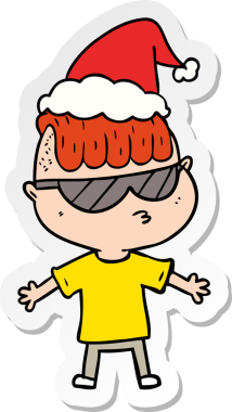 Bir insan tarafından çizilmiş güneş gözlüğü takan ve Noel Baba şapkası takan bir çocuğun el yazısı.