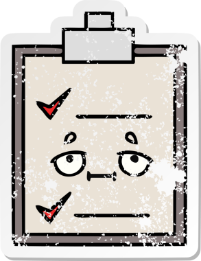 Bir insan tarafından çizilmiş şirin bir karikatür kontrol listesinin sıkıntılı etiketi