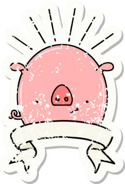 Bir insan tarafından çizilmiş eski bir dövme stili domuz stili çıkartması.