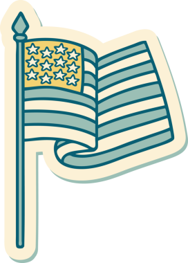 Amerikan bayrağının geleneksel stiliyle bir insan tarafından çizilmiş dövme çıkartması.