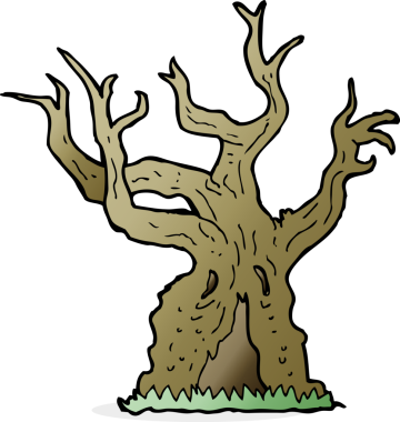 Bir insan tarafından çizilmiş ürkünç yaşlı ağaç.