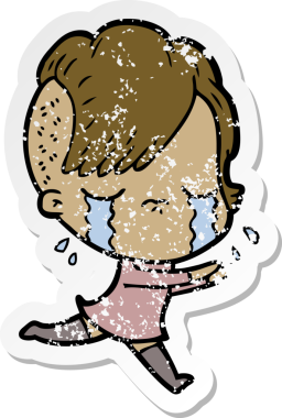 Bir insan tarafından çizilmiş, ağlayan bir kızın sıkıntılı çıkartması.