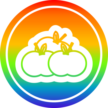 Bir insan tarafından çizilmiş gökkuşağı gradyanı olan bir yığın elma dairesel simgesi