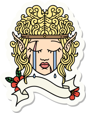 Bir insan tarafından çizilmiş ağlayan barbar bir elf karakterinin çıkartması.