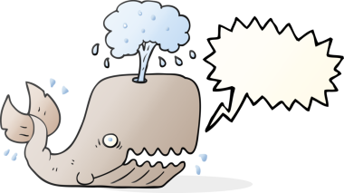 Serbest konuşma balonu karikatür balinası bir insan tarafından çizilmiş su püskürten