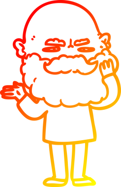 Bir insan tarafından çizilmiş sakallı bir çizgi film karakteri.