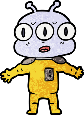 Bir insan tarafından çizilmiş üç gözlü uzaylı çizgi filmi.