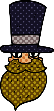 Bir insan tarafından çizilmiş silindir şapkalı karikatür adam.