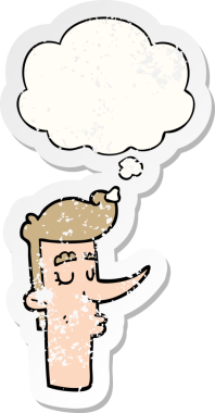 Düşünce baloncuğu olan karikatür kibirlisi bir insan tarafından çizilmiş yıpranmış bir çıkartma.