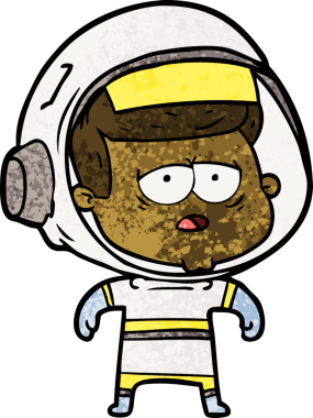 Bir insan tarafından çizilmiş yorgun astronot çizgi filmi.