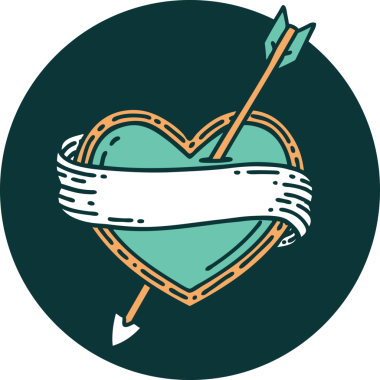 Bir insan tarafından çizilmiş ok kalp ve pankartın ikonik dövme şekli