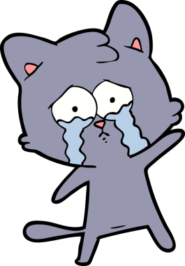 Bir insan tarafından çizilmiş ağlayan çizgi film kedisi.