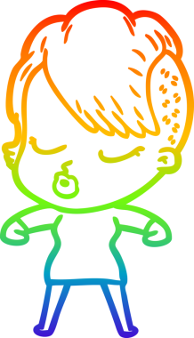 Gökkuşağı gradyan çizgi çizimi Bir insan tarafından çizilmiş güzel hippi kız