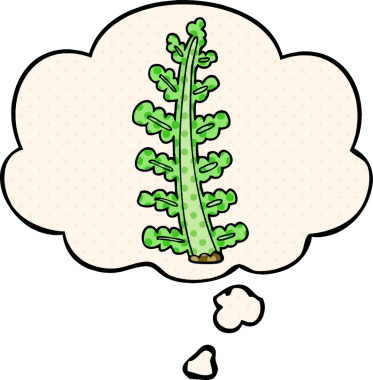 Çizgi roman tarzında bir insan tarafından çizilmiş düşünce baloncuklu çizgi film bitkisi.