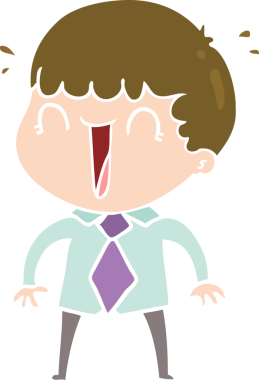 Tişörtlü ve kravatlı bir insan tarafından çizilmiş düz renkli karikatür adam.