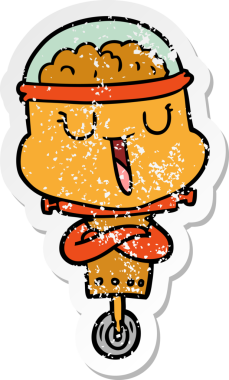 Bir insan tarafından çizilmiş mutlu çizgi film robotunun sıkıntılı çıkartması.