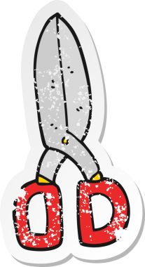 İnsan tarafından çizilmiş bir makasın gerilmiş retro yapıştırması.