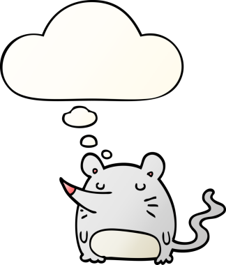 bir insan tarafından çizilmiş yumuşak eğimli düşünce baloncuklu çizgi film faresi