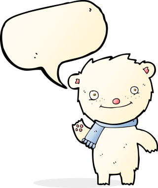 Bir insan tarafından çizilmiş konuşma baloncuklu şirin kutup ayısı.