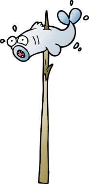 Bir insan tarafından çizilmiş mızraklı balık çizgi filmi.