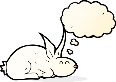 Bir insan tarafından çizilmiş konuşma balonlu çizgi film tavşanı.