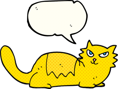 Bir insan tarafından çizilmiş serbest çizilmiş çizgi roman konuşma balonu çizgi film kedisi.