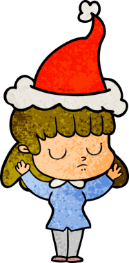 Bir insan tarafından çizilmiş Noel Baba şapkası takan kayıtsız bir kadının el çizimi karikatürü.