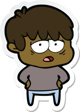 Bir insan tarafından çizilmiş bitkin bir çocuk çizgi filminin çıkartması.