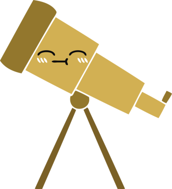 Bir insan tarafından çizilmiş düz renkli bir teleskop karikatürü