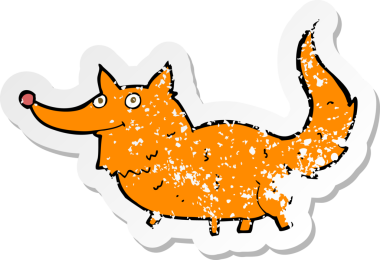 Bir insan tarafından çizilmiş küçük bir köpeğin gerilmiş çıkartması.