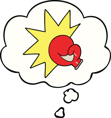 Bir insan tarafından çizilmiş düşünce balonlu boks eldiveni.