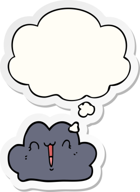 Düşünce baloncuklu şirin çizgi film bulutu insan tarafından çizilmiş bir çıkartma gibi.