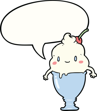 Bir insan tarafından çizilmiş konuşma balonlu tatlı çizgi film dondurması.