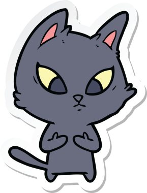 Bir insan tarafından çizilmiş kafası karışmış bir çizgi film kedisinin çıkartması.