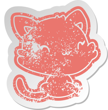 Bir insan tarafından çizilmiş sevimli bir kawaii kedisinin sıkıntılı eski çizgi film çıkartması.