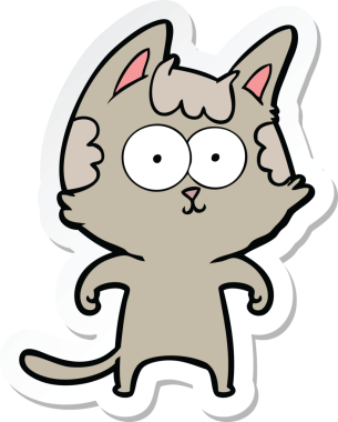 Bir insan tarafından çizilmiş mutlu çizgi film kedisinin çıkartması.