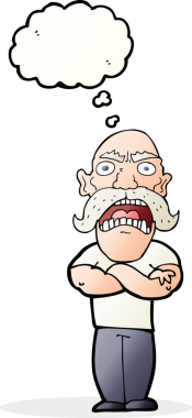 Bir insan tarafından çizilmiş düşünce baloncuğu olan kızgın bir adam.