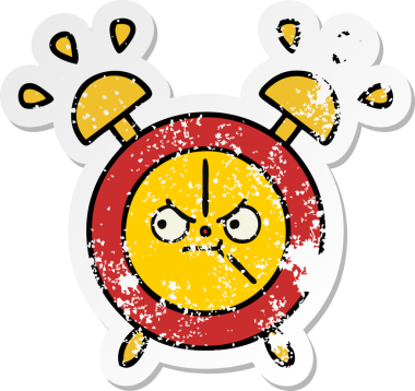 Bir insan tarafından çizilmiş sevimli bir çizgi film çalar saatinin sıkıntılı çıkartması.