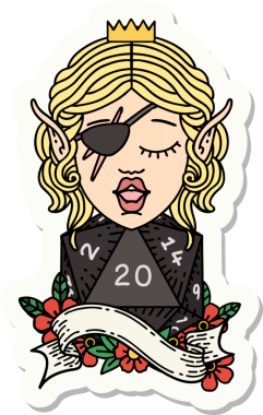 Bir insan tarafından çizilmiş 20 zarlı bir elf hırsızının çıkartması.