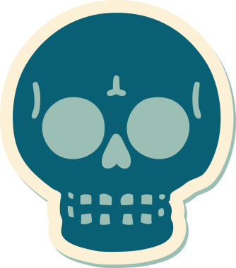 Bir insan tarafından çizilmiş bir kafatasının geleneksel stiliyle dövme çıkartması.