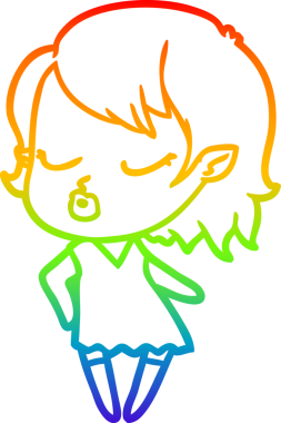 Gökkuşağı gradyan çizgisi. Bir insan tarafından çizilmiş şirin bir vampir kız çizgi filmi.