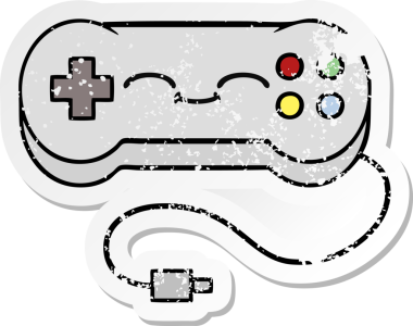 Bir insan tarafından çizilmiş sevimli bir çizgi film oyun denetleyicisinin sıkıntılı çıkartması