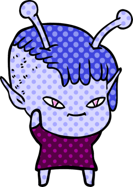 Bir insan tarafından çizilmiş sevimli uzaylı kız çizgi filmi.