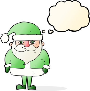 Mutlu noel baba çizgi filmi Bir insan tarafından çizilmiş düşünce baloncuğu ile