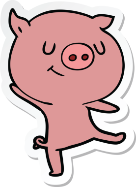 Bir insan tarafından çizilmiş mutlu çizgi film domuzu çıkartması.