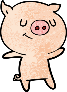 Bir insan tarafından çizilmiş mutlu çizgi film domuzu.