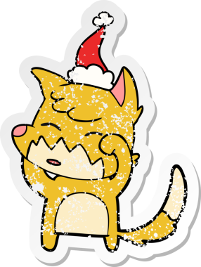 Bir insan tarafından çizilmiş Noel Baba şapkası giymiş tilki resmi.