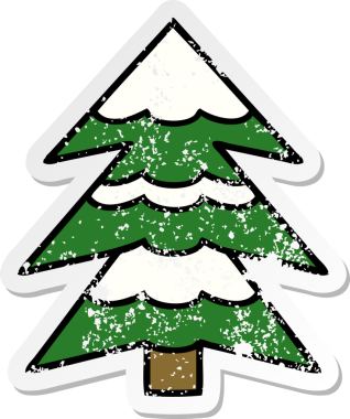 Bir insan tarafından çizilmiş, karla kaplı şirin bir karikatür çıkartması.