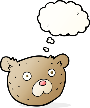 Bir insan tarafından çizilmiş düşünce balonlu oyuncak ayı.